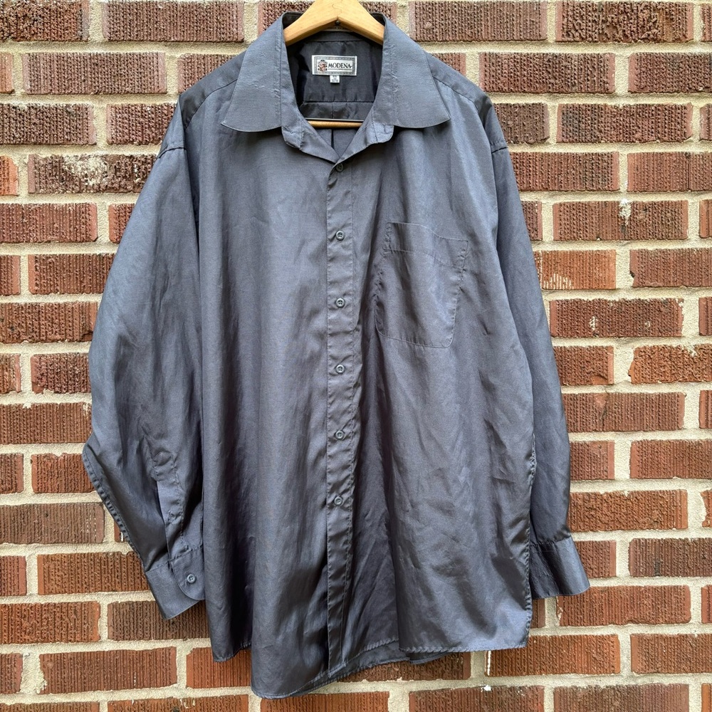 Modena Big Silver gray Long Sleeve Dress button down Shirt Size 18 (34/35)